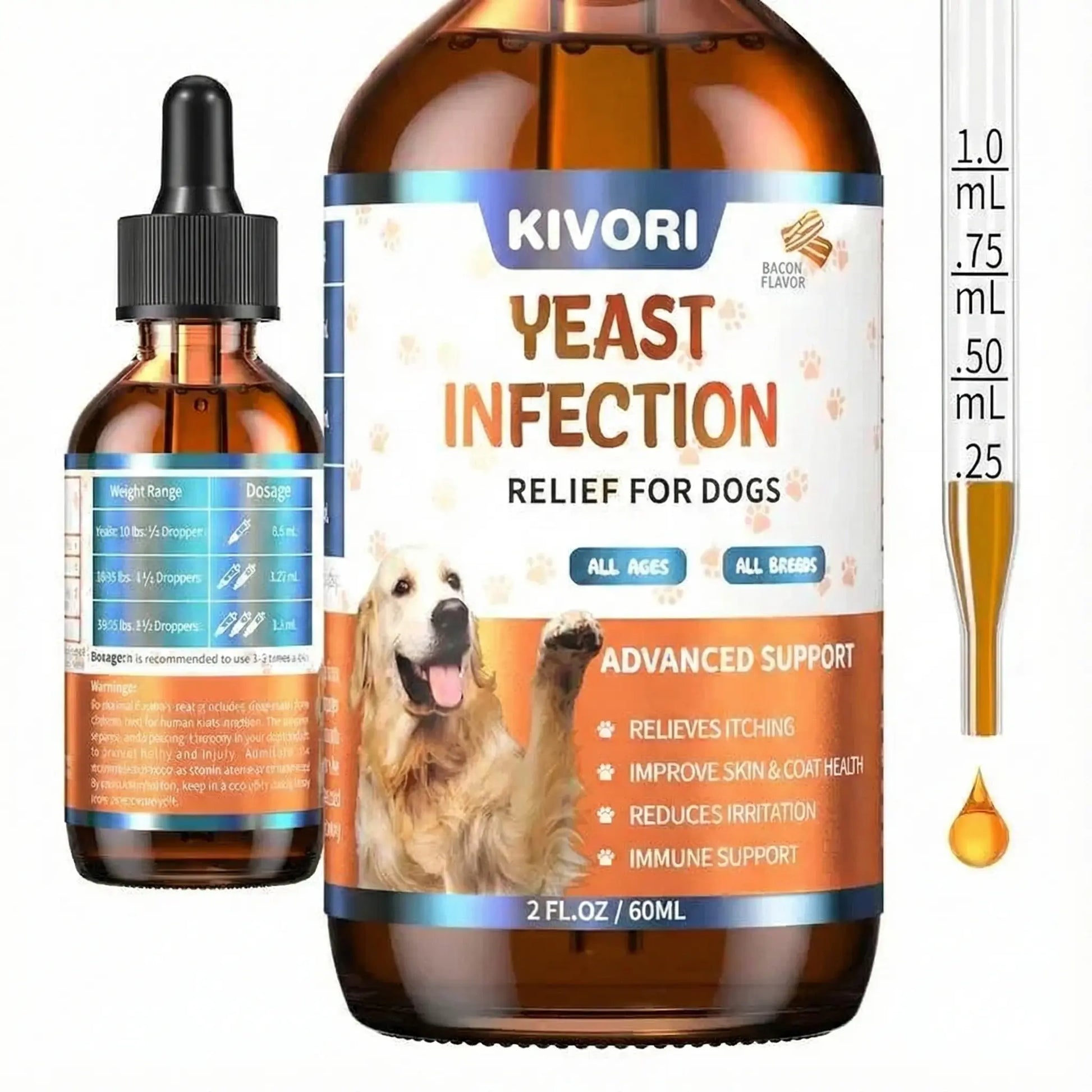 Dog Ear & Skin Relief Drops - Bacon Flavor 60ml Kivori