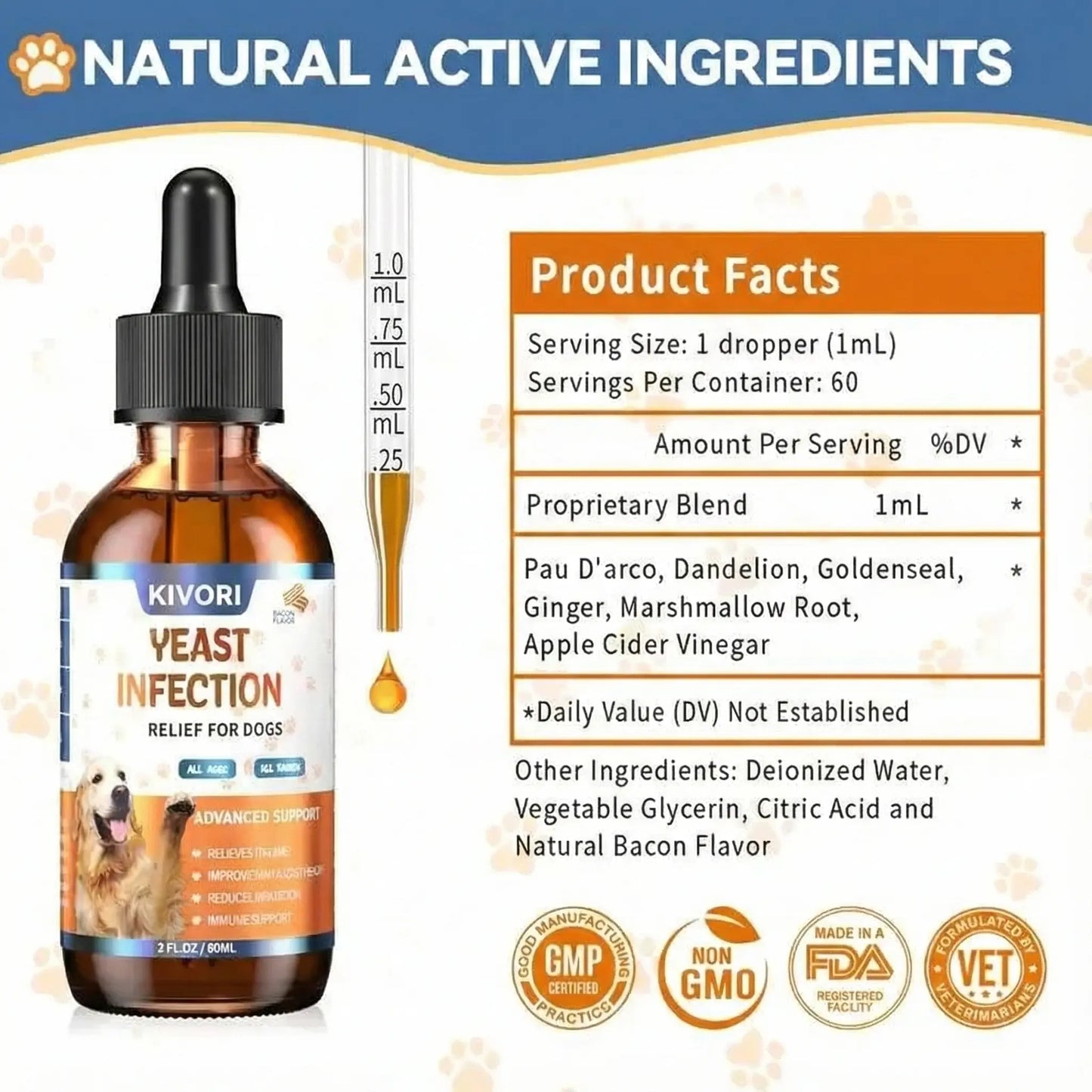 Dog Ear & Skin Relief Drops - Bacon Flavor 60ml Kivori